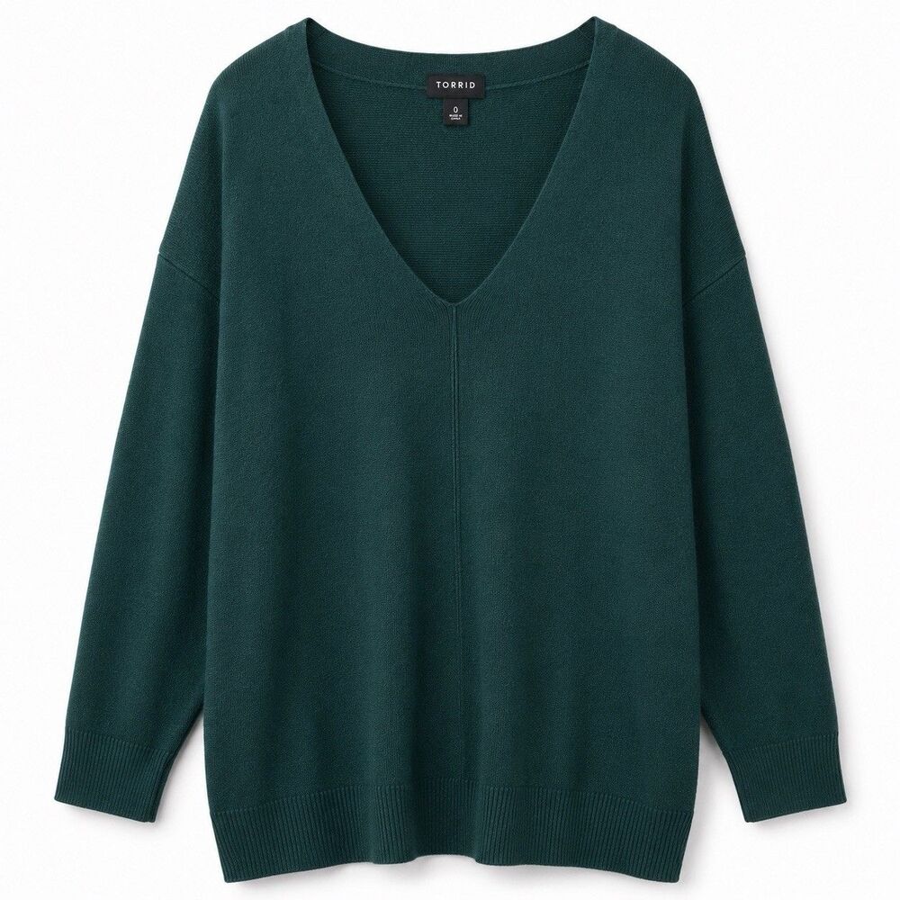 Torrid Sweater Women's 0 Green V Neck Long Sleeve Pullover Knit Relaxed Fit